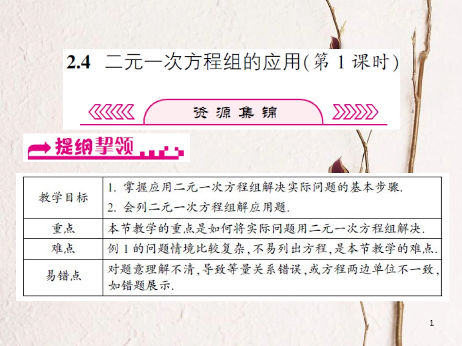 浙江省嘉兴市秀洲区七年级数学下册 第2章 二元一次方程组 2.4 二元一次方程组的应用（第1课时）课件 （新版）浙教版_第1页