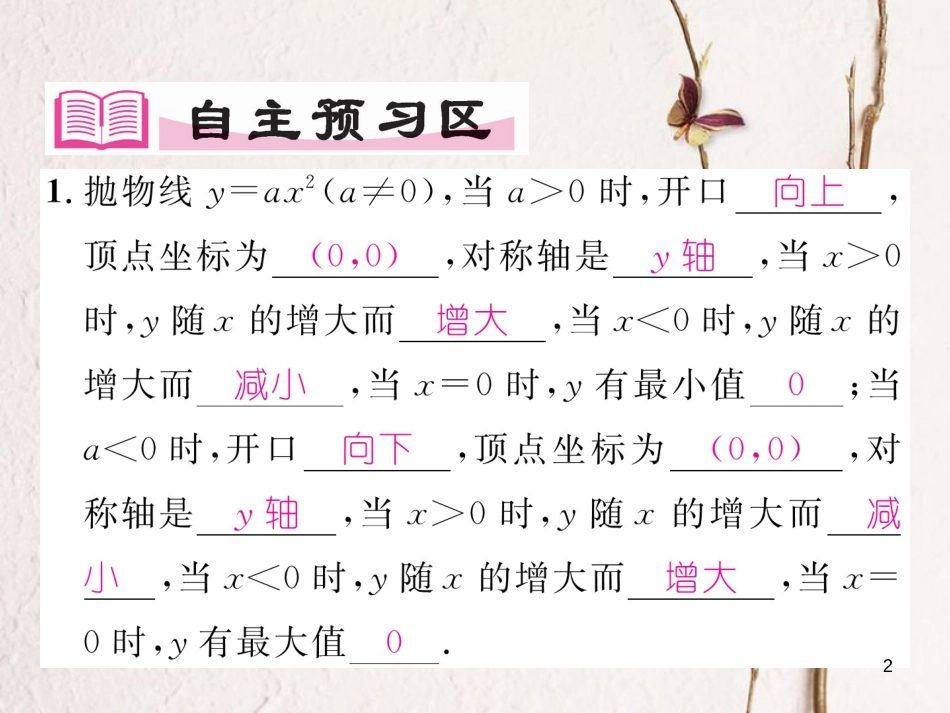九年级数学下册 第二章 二次函数 2.2 二次函数的图象与性质（2）作业课件 （新版）北师大版_第2页