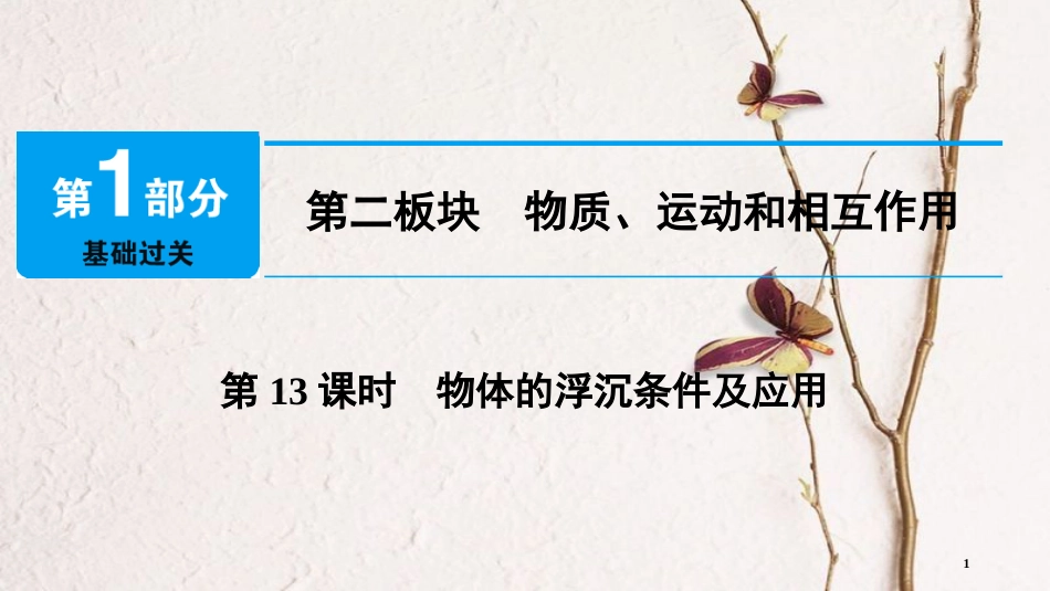 中考物理总复习 第二板块 物质、运动和相互作用 第13课时 物体的浮沉条件及应用课件_第1页