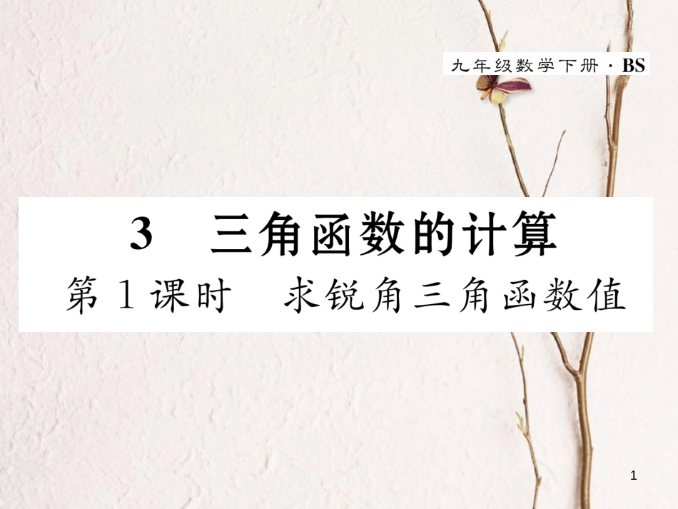 九年级数学下册 第1章 直角三角形的边角关系 3 三角函数的计算（第1课时）求锐角三角函数值作业课件 （新版）北师大版_第1页