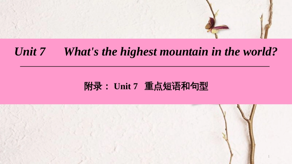 八年级英语下册 Unit 7 What’s the highest mountain in the world重点短语和句型课件 （新版）人教新目标版_第1页