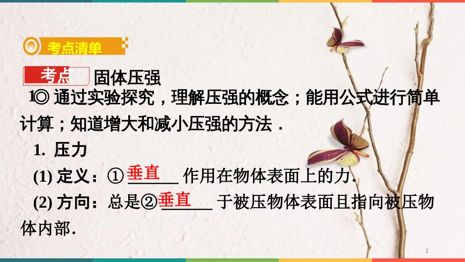 中考物理 基础过关复习集训 第九章 压强 第1节 固体压强 液体压强课件 新人教版_第2页
