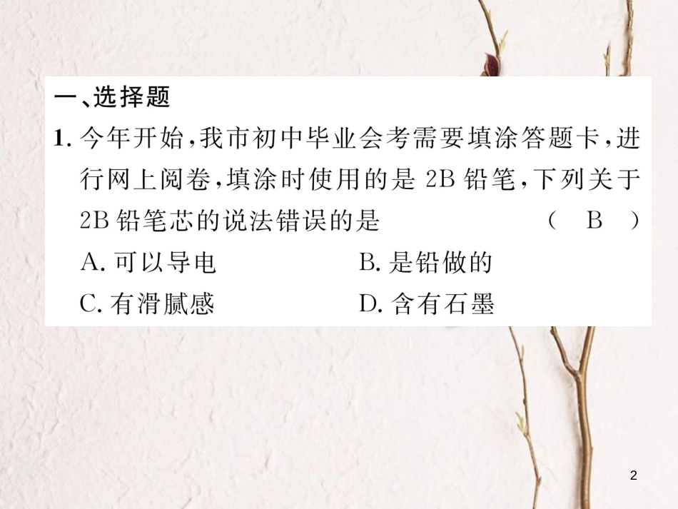 （青海专版）中考化学复习 第1编 教材知识梳理篇 第6单元 碳和碳的氧化物（精练）课件_第2页