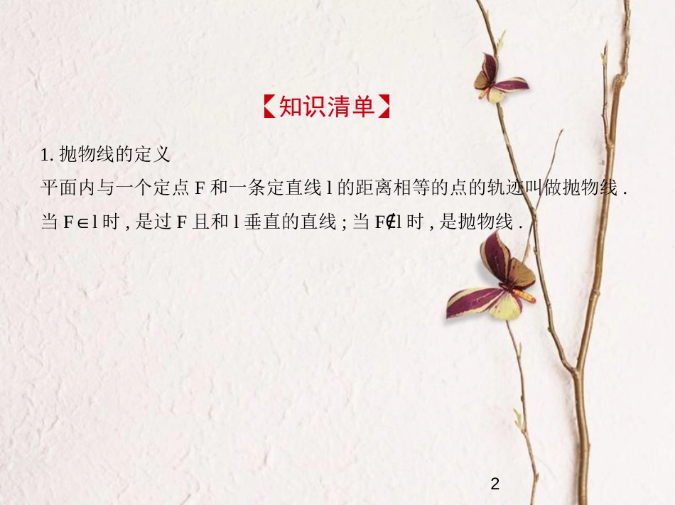 （江苏专版）2019版高考数学一轮复习 第十五章 圆锥曲线与方程 15.3 抛物线课件_第2页