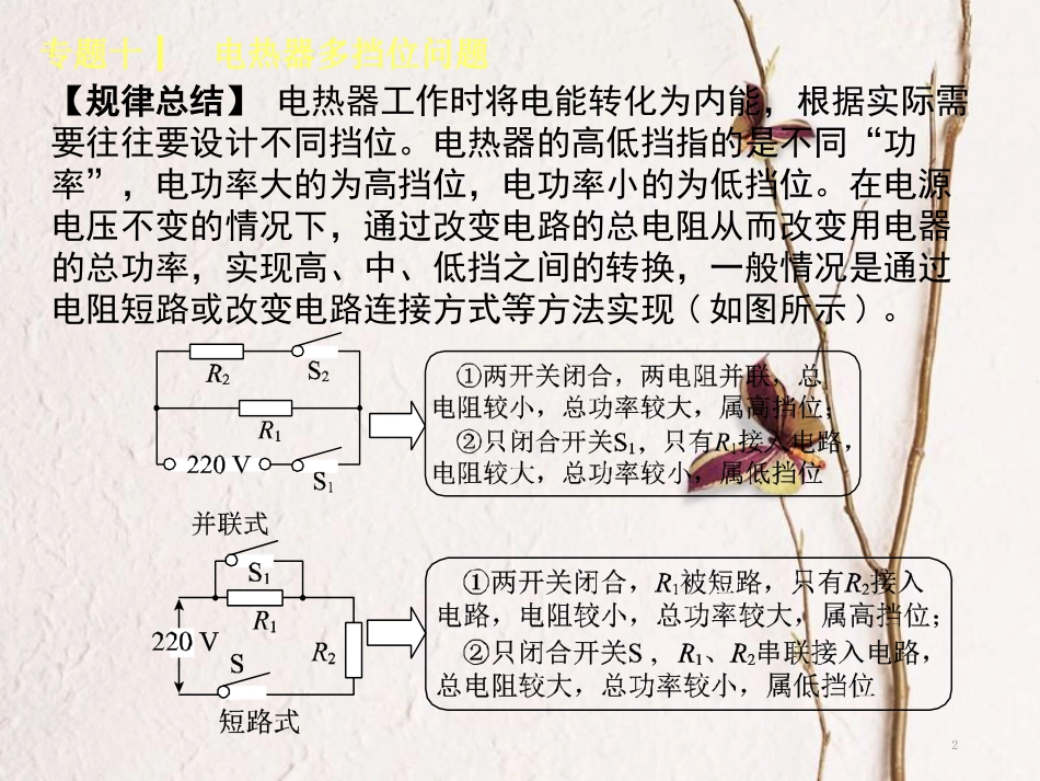 中考物理复习 第十单元 电功率 生活用电 专题（10）电热器多挡位问题课件_第2页