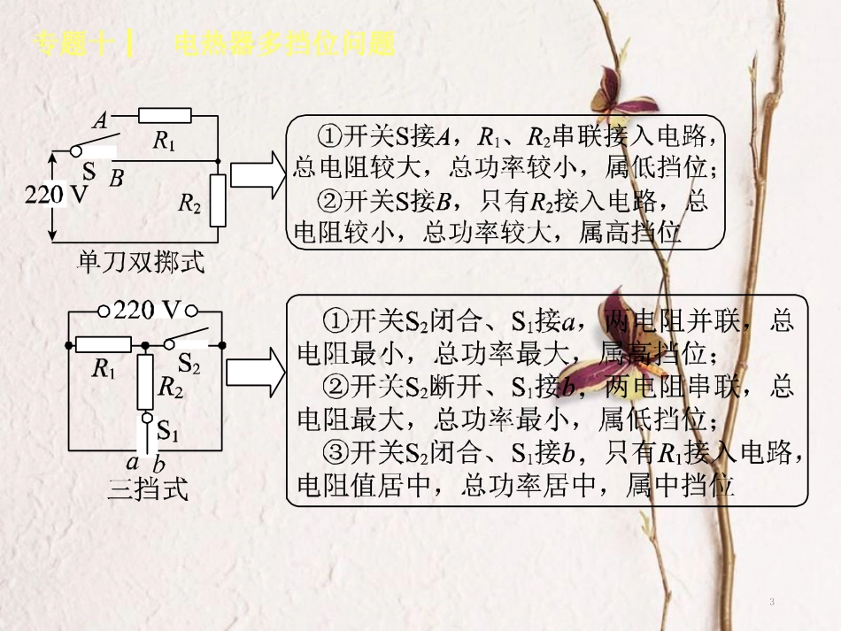 中考物理复习 第十单元 电功率 生活用电 专题（10）电热器多挡位问题课件_第3页