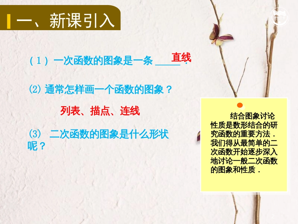 九年级数学上册 第二十二章 二次函数 22.1.2 二次函数y=ax2的图象和性质教学课件 （新版）新人教版_第2页