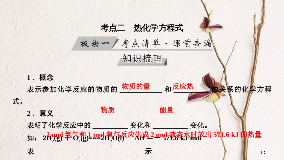 （全国通用版）2019版高考化学大一轮复习 第23讲 化学能与热能 考点2 热化学方程式优选课件_第3页