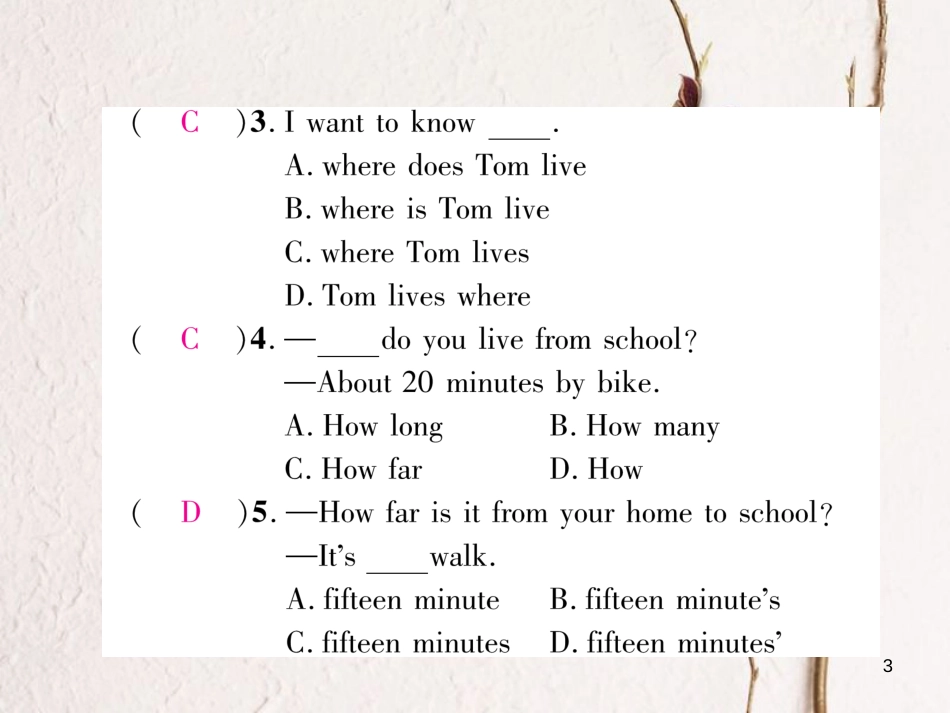 （安徽专版）七年级英语下册 Unit 3 How do you get to school（第3课时）Section B（1a-1e）习题课件 （新版）人教新目标版_第3页