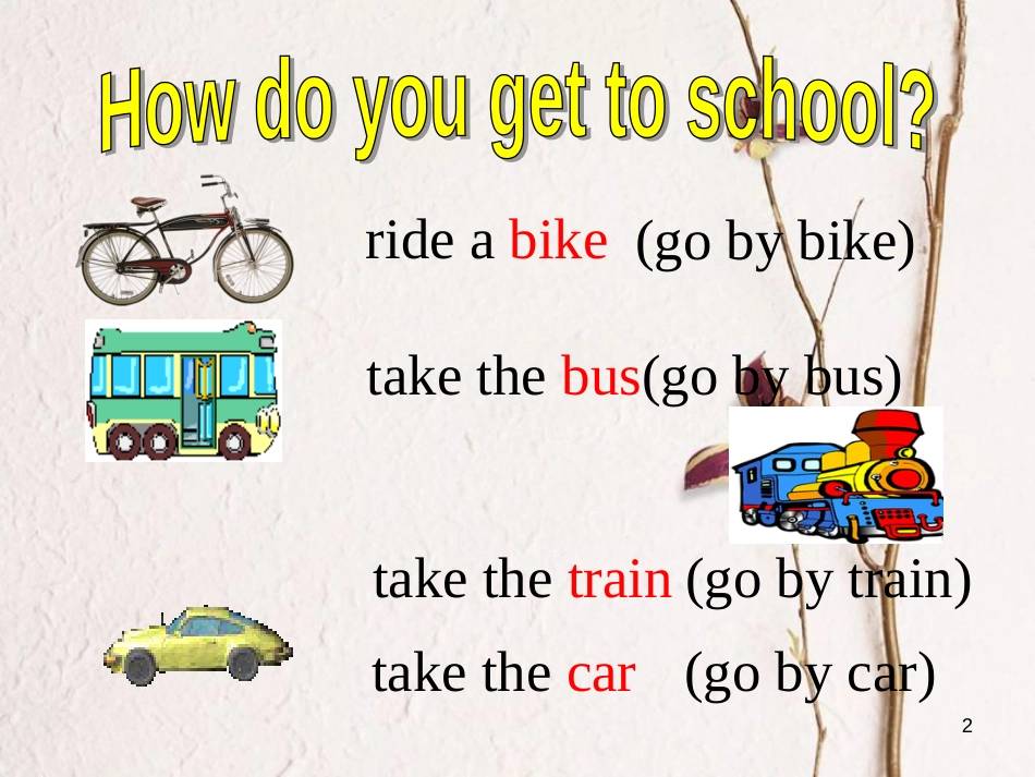 （安徽专版）七年级英语下册 Unit 3 How do you get to school（第3课时）教学课件 （新版）人教新目标版_第2页