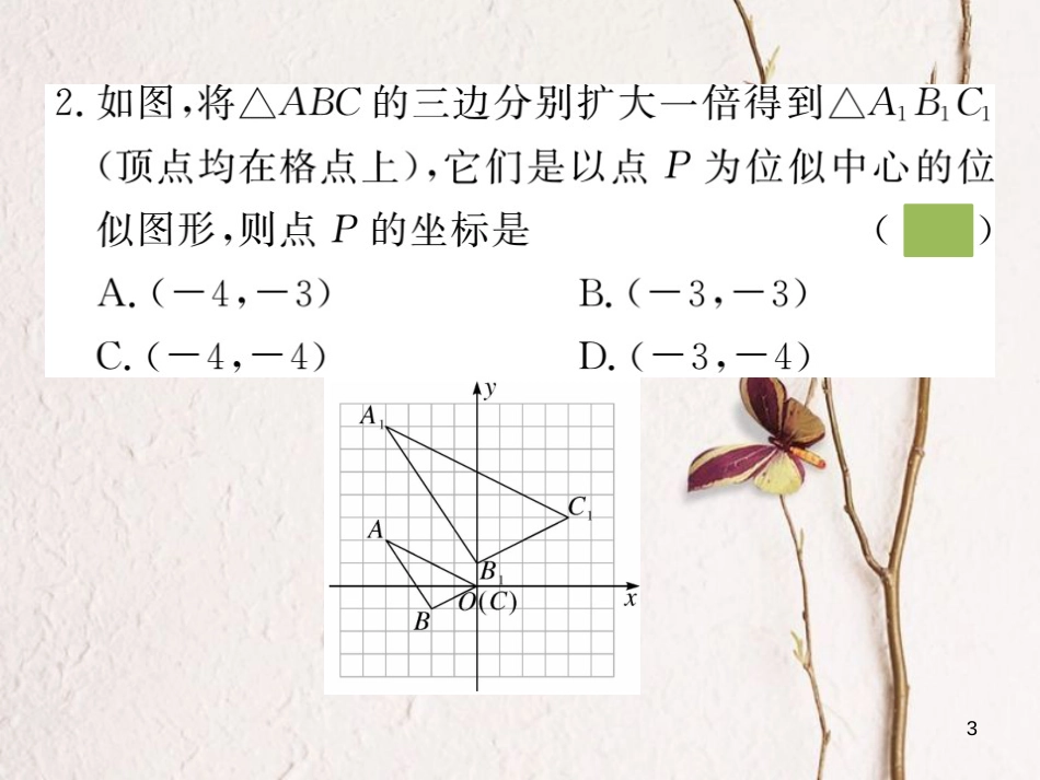 （安徽专版）九年级数学下册 第二十七章 相似 27.3 第2课时 平面直角坐标系中的位似练习课件 （新版）新人教版_第3页