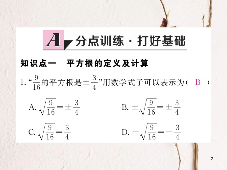 七年级数学下册 第6章 实数 6.1 平方根 第3课时 平方根练习课件 （新版）新人教版_第2页