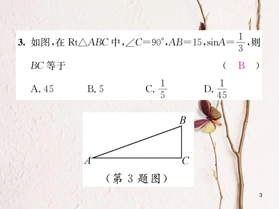 九年级数学下册 专题训练4 直角三角形的边角关系作业课件 （新版）北师大版_第3页