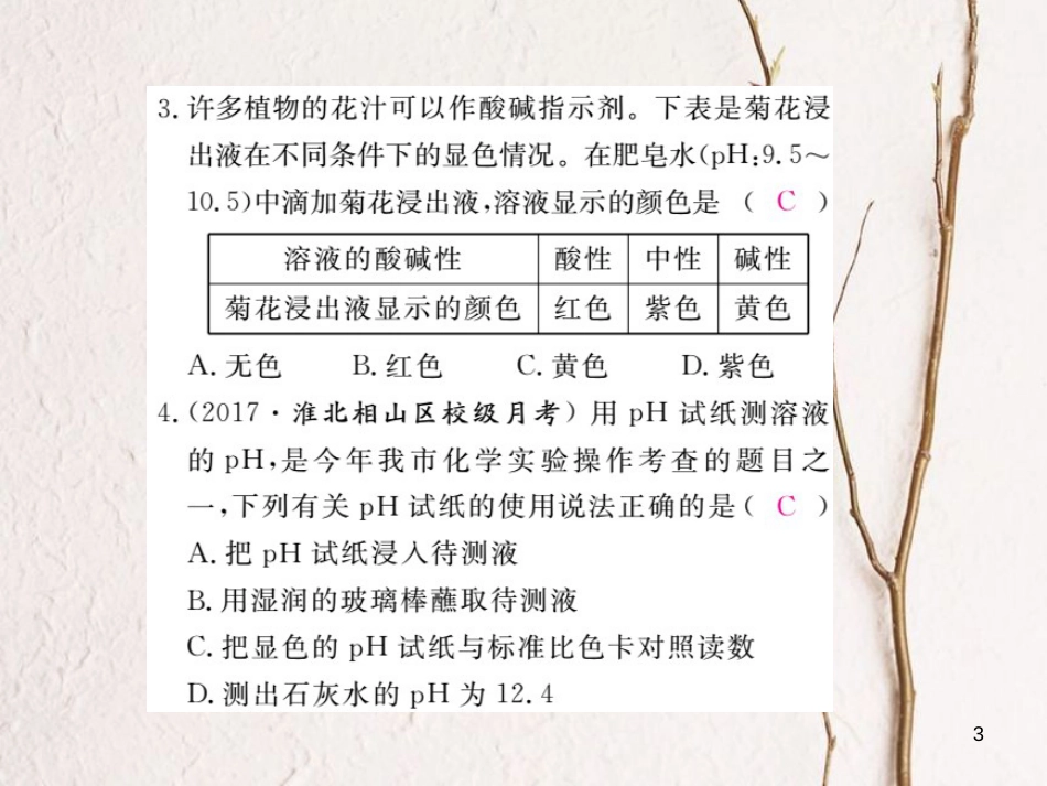 （安徽专版）九年级化学下册 10 酸和碱 实验活动7 溶液酸碱性的检验练习课件 （新版）新人教版_第3页
