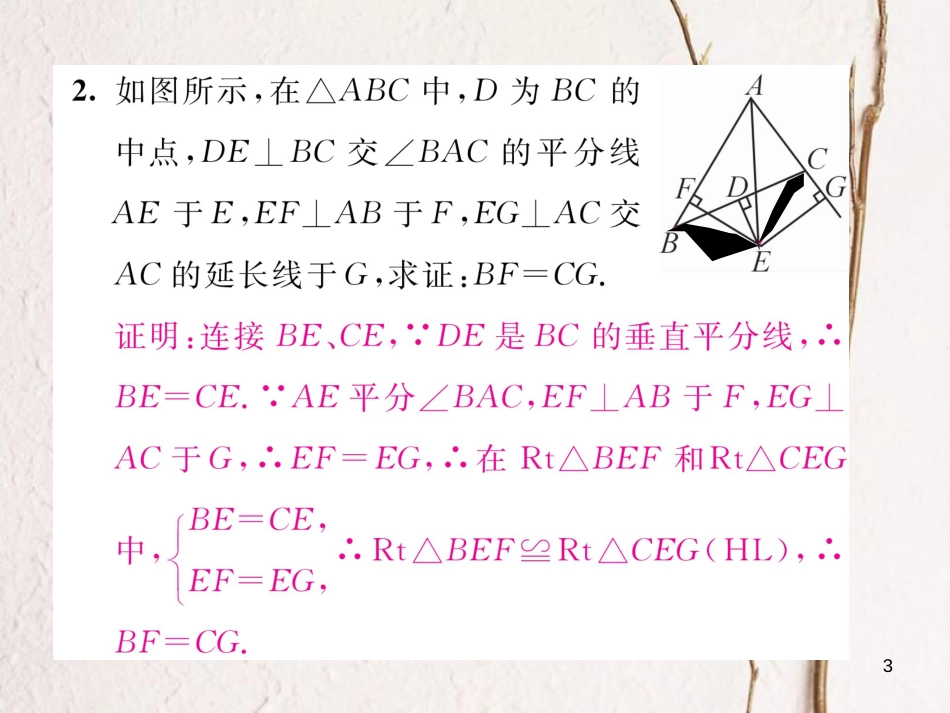 （毕节专版）八年级数学下册 第1章 三角形的证明 课题9 角平分线当堂检测课件 （新版）北师大版_第3页