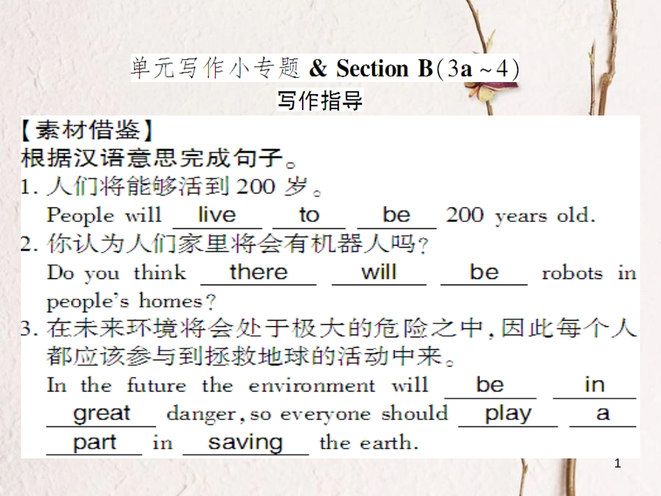 （通用版）八年级英语上册 Unit 7 Will people have robots写作习题课件 （新版）人教新目标版_第1页