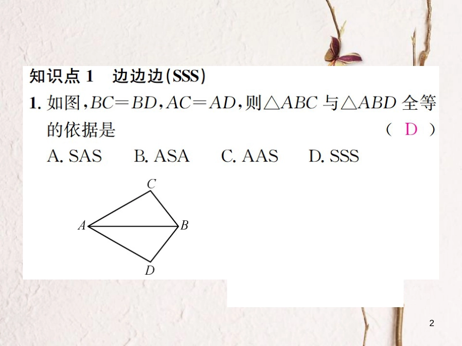 八年级数学上册 2.5 全等三角形 第5课时 全等三角形的判定4－SSS习题课件 （新版）湘教版_第2页