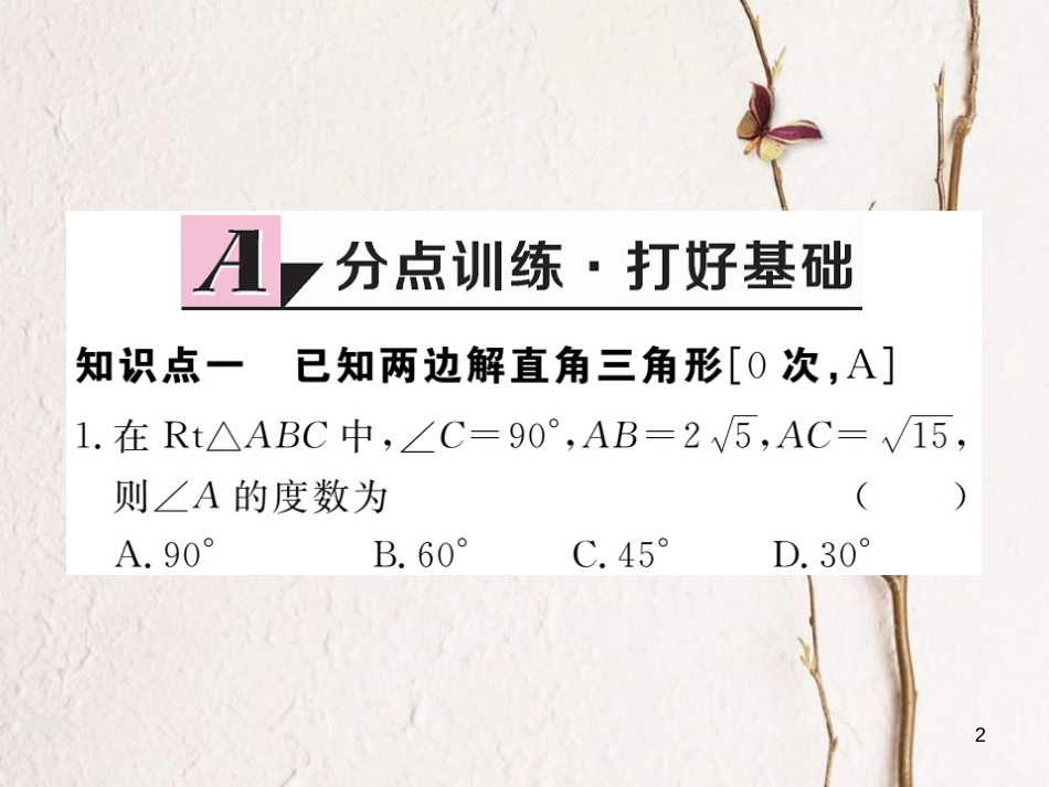 江西省2018年春九年级数学下册 第二十八章 锐角三角函数 28.2.1 解直角三角形练习课件 （新版）新人教版_第2页