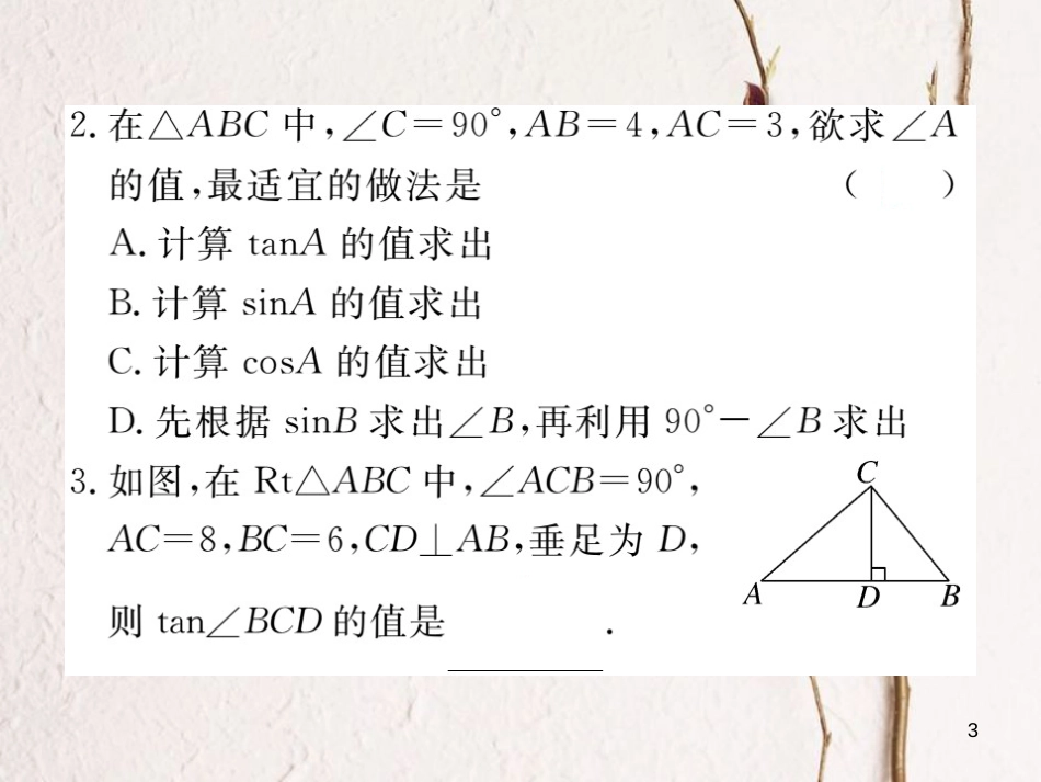 江西省2018年春九年级数学下册 第二十八章 锐角三角函数 28.2.1 解直角三角形练习课件 （新版）新人教版_第3页