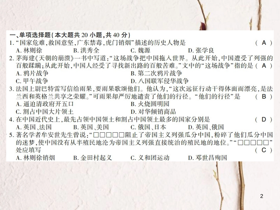 八年级历史上册 期末学业水平测试卷课件 岳麓版_第2页