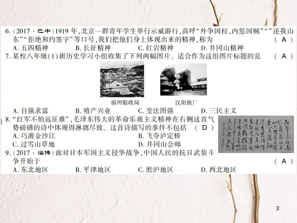 八年级历史上册 期末学业水平测试卷课件 岳麓版_第3页