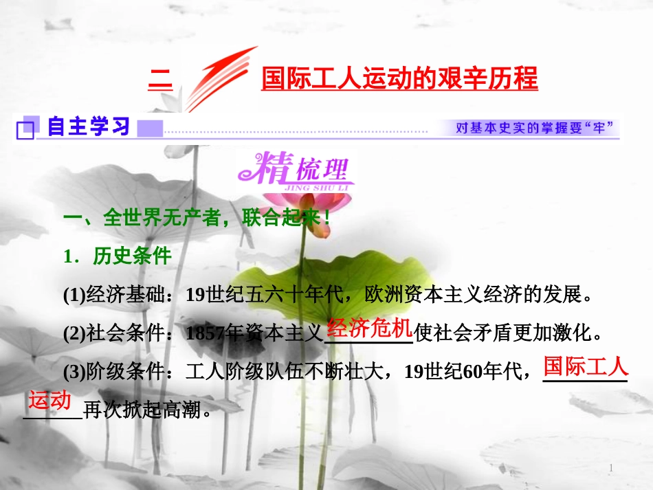 高中历史 专题八 二 国际工人运动的艰辛历程课件 人民版必修1[共28页]_第1页