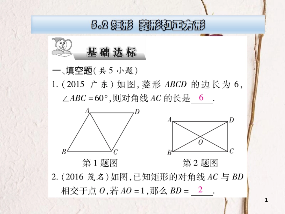 云南省中考数学总复习 第五章 四边形 5.2 矩形 菱形和正方形课件_第1页