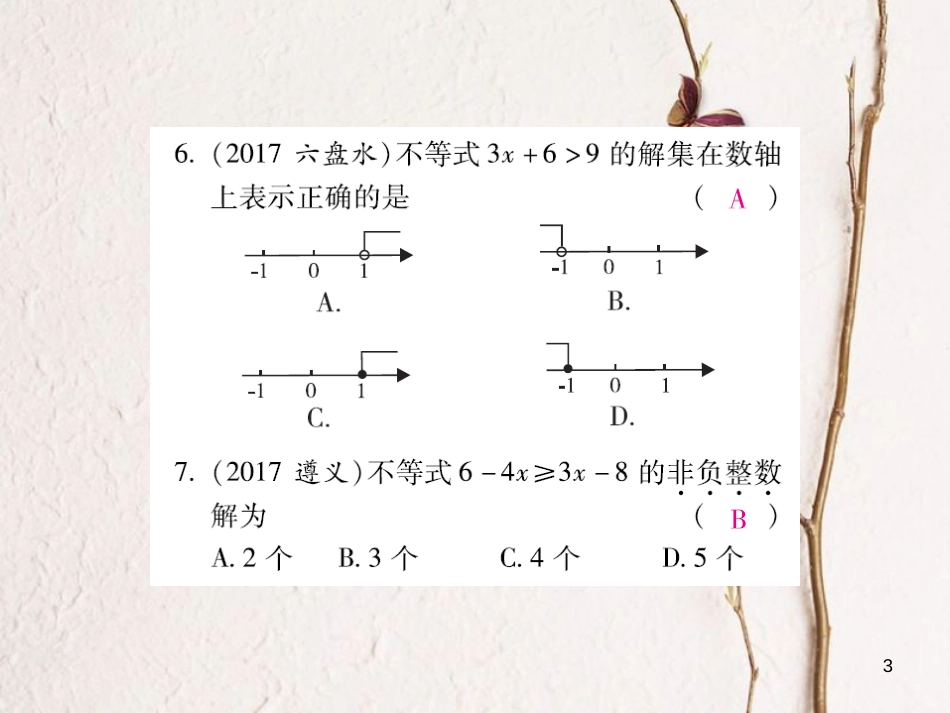 云南省中考数学总复习 第二章 方程（组）与不等式（组）2.2 一元一次不等式（组）课件_第3页