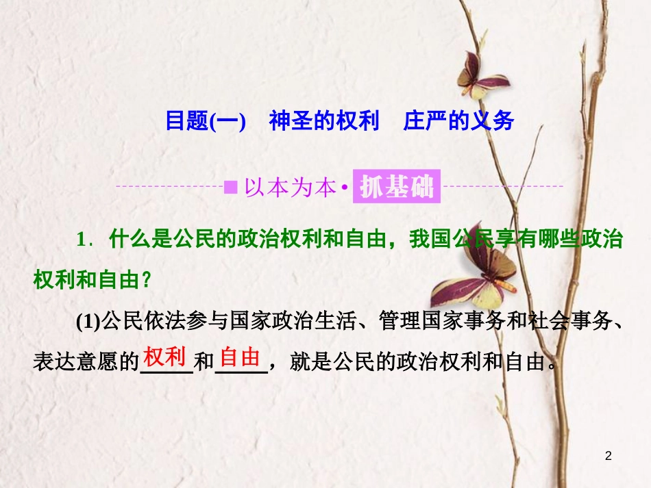 高中政治 第一单元 公民的政治生活 第一课 生活在人民当家作主的国家 第二框 政治权利与义务：参与政治生活的基础课件 新人教版必修2_第2页