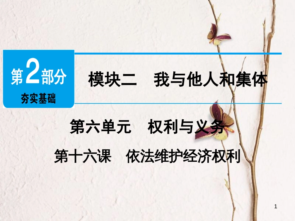 广东省年中考政治 第2部分 夯实基础 模块二 我与他人和集体 第六单元 权利与义务 第16课 依法维护经济权利精讲课件_第1页