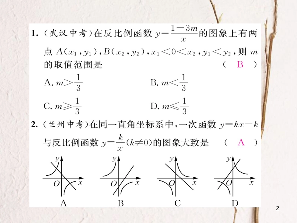 九年级数学下册 专题训练5 反比例函数与二次函数作业课件 （新版）北师大版_第2页