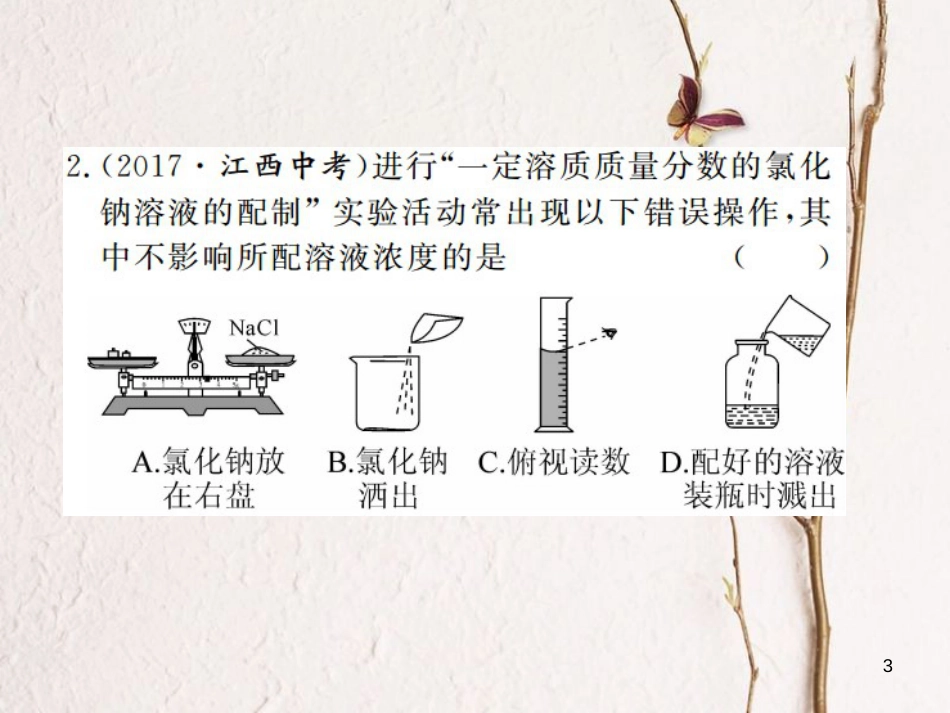 （江西专版）九年级化学下册 第9单元 溶液 实验活动5 一定溶质质量分数的氯化钠溶液的配制课件 （新版）新人教版_第3页