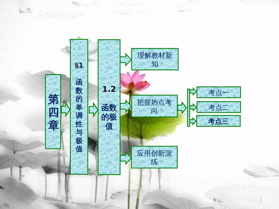高中数学 第四章 导数应用 1 函数的单调性与极值 1.2 函数的极值实用课件 北师大版选修1-1_第1页