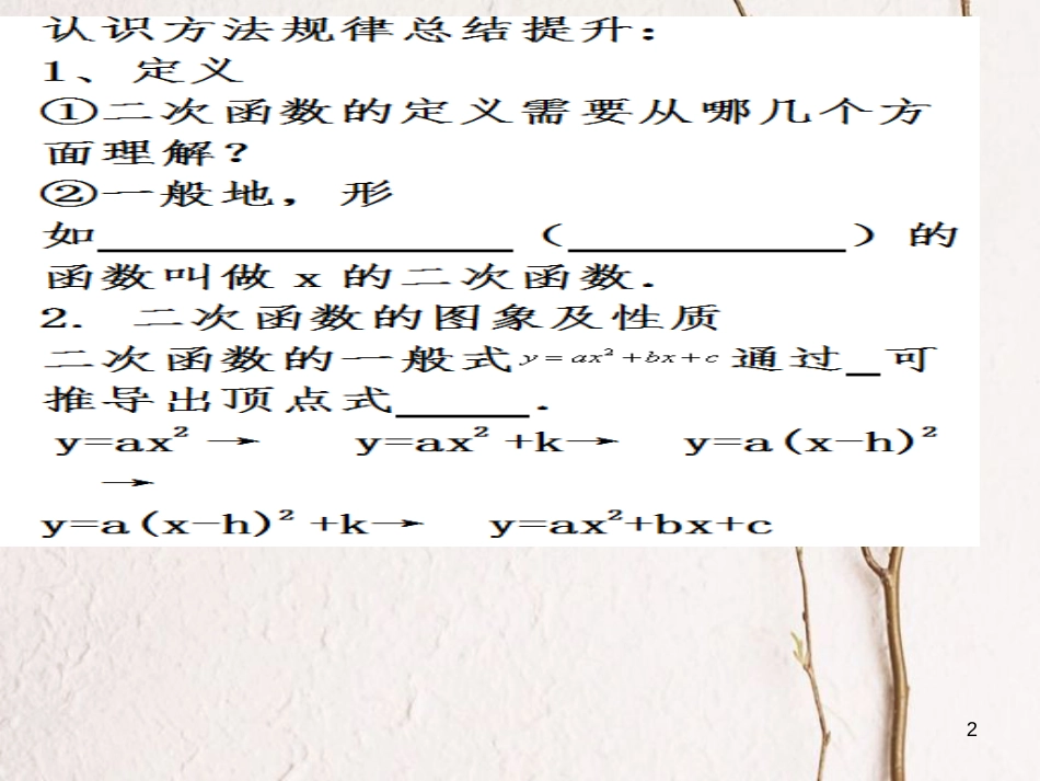 内蒙古鄂尔多斯市康巴什新区九年级数学上册 第22章 二次函数小结与复习课件 （新版）新人教版_第2页