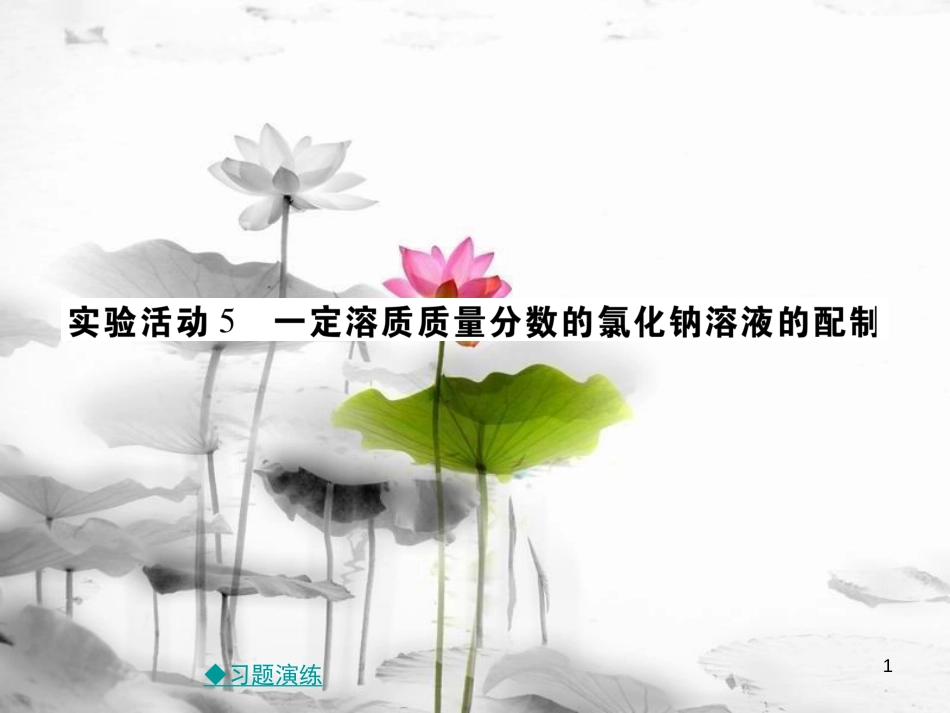 年春九年级化学下册 第九章 溶液 实验活动5 一定溶质质量分数的氯化钠溶液的配置课件 （新版）新人教版_第1页
