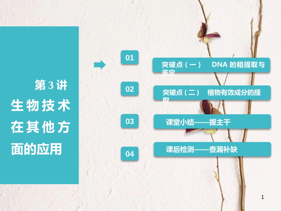 （全国通用版）2019版高考生物一轮复习 选考部分 生物技术实践 第3讲 生物技术在其他方面的应用课件_第1页