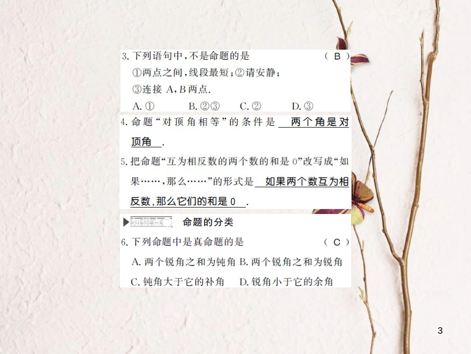 八年级数学上册 7.2 定义与命题 第1课时 定义与命题的概念习题课件 （新版）北师大版_第3页
