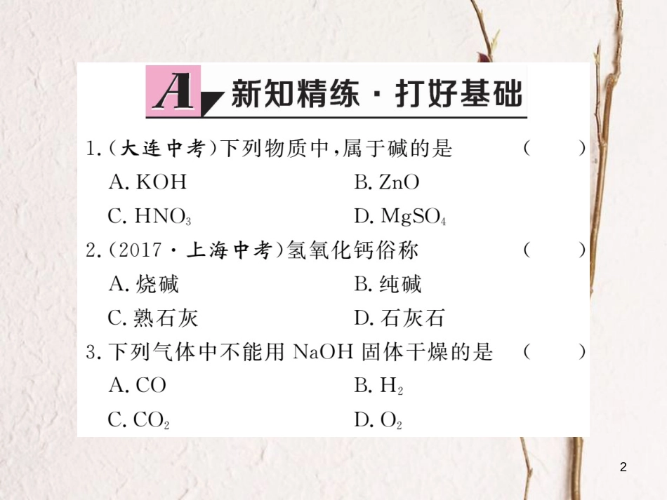 （通用）九年级化学下册 第10单元 酸和碱 课题1 常见的酸和碱 第3课时 几种常见的碱 碱的化学性质课件 （新版）新人教版_第2页
