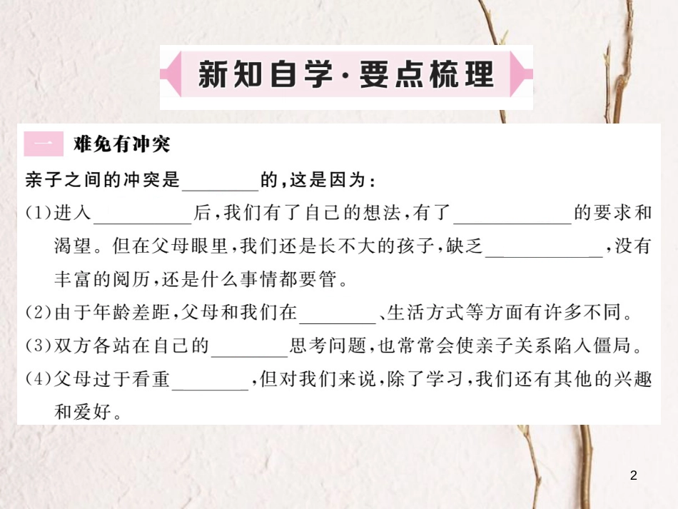 八年级道德与法治上册 第一单元 成长的空间 第二课 亲情与冲突 第2框《难免有冲突 巧解冲突结》习题课件 人民版_第2页