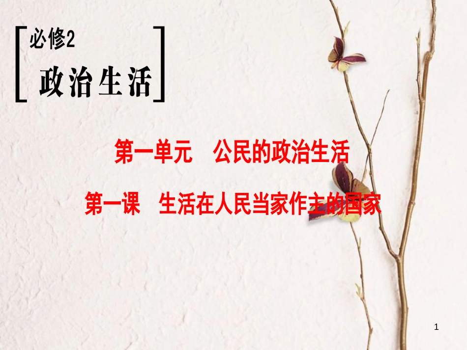 2019版高考政治一轮复习 第1单元 公民的政治生活 第1课 生活在人民当家作主的国家课件 新人教版必修2_第1页