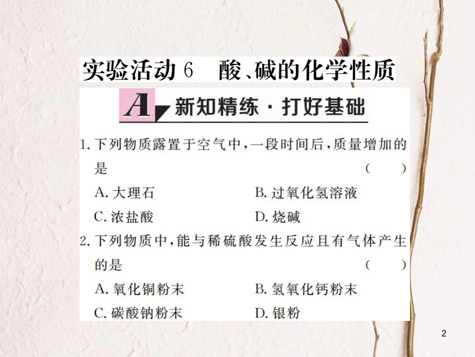 （江西专版）九年级化学下册 第10单元 酸和碱 实验活动6 酸、碱的化学性质课件 （新版）新人教版_第2页