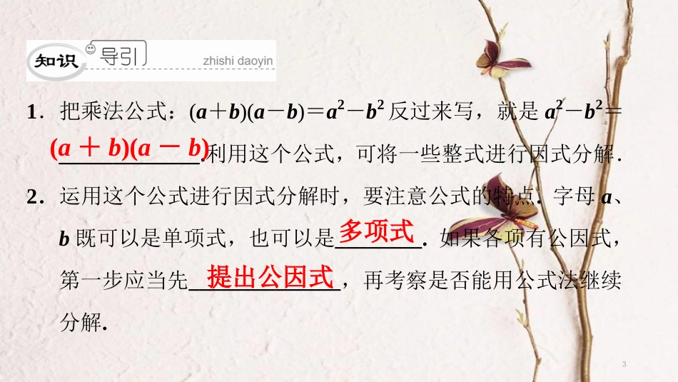 八年级数学下册 第四章 因式分解 4.3 公式法（1）典型训练课件 （新版）北师大版_第3页