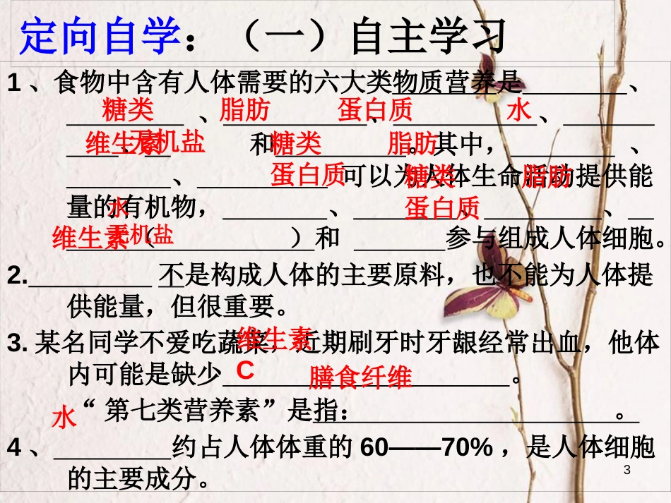 湖南省张家界市桑植县七年级生物下册 第四单元 第二章 第一节 食物中的营养物质课件 （新版）新人教版_第3页