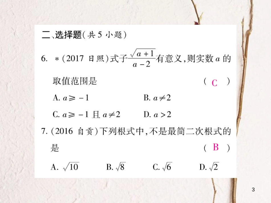 云南省中考数学总复习 第一章 数与式 1.5 二次根式课件_第3页