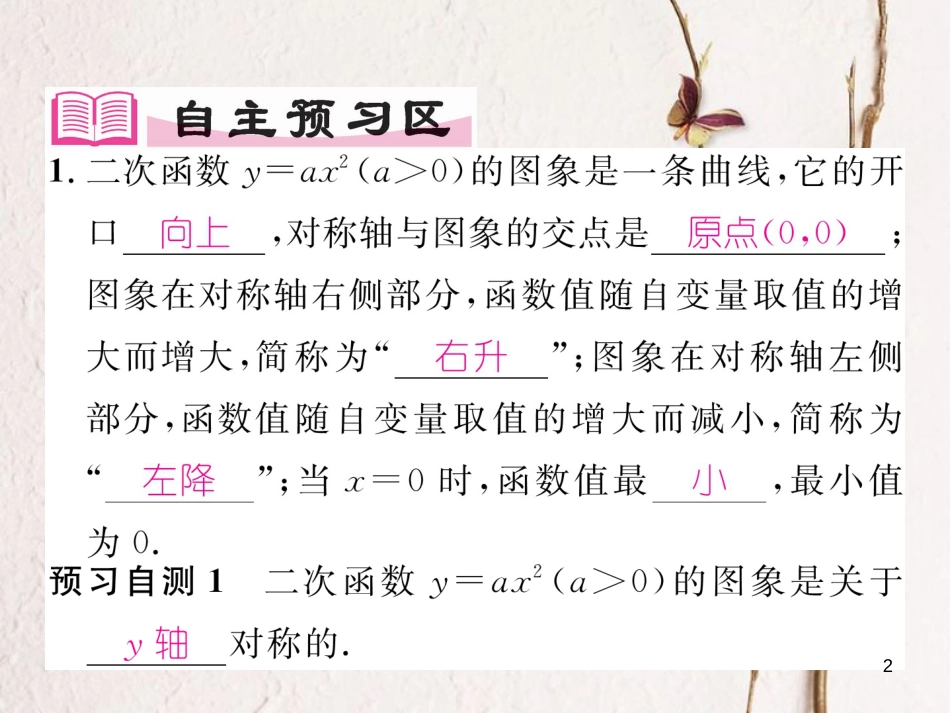 九年级数学下册 第1章 二次函数 1.2 二次函数的图象与性质（第1课时）作业课件 （新版）湘教版_第2页