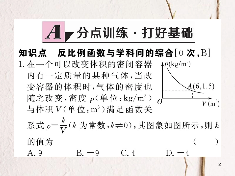 江西省2018年春九年级数学下册 第二十六章 反比例函数 26.2 第2课时 其他学科中的反比例函数练习课件 （新版）新人教版_第2页