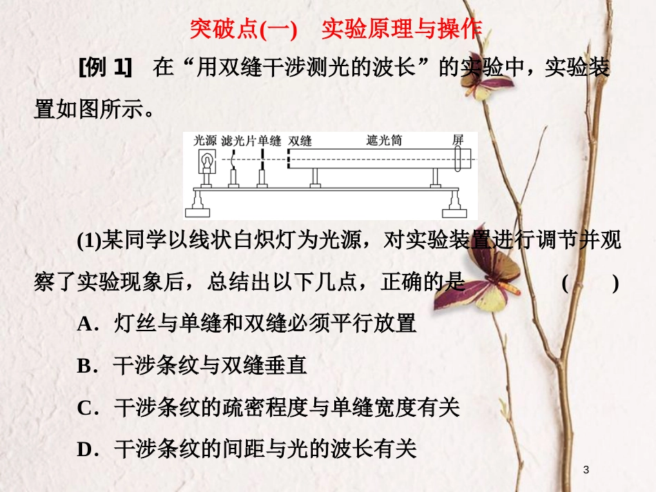 2019届高考物理一轮复习 第十四章 波与相对论 实验十六 用双缝干涉测光的波长课件_第3页