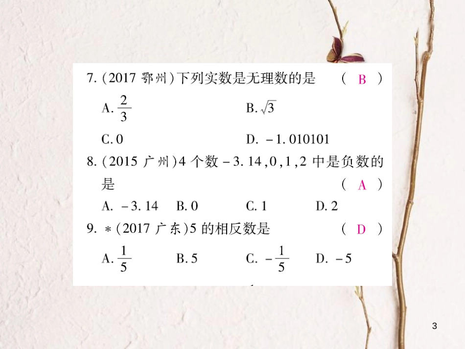 云南省中考数学总复习 第一章 数与式 1.1 实数课件_第3页