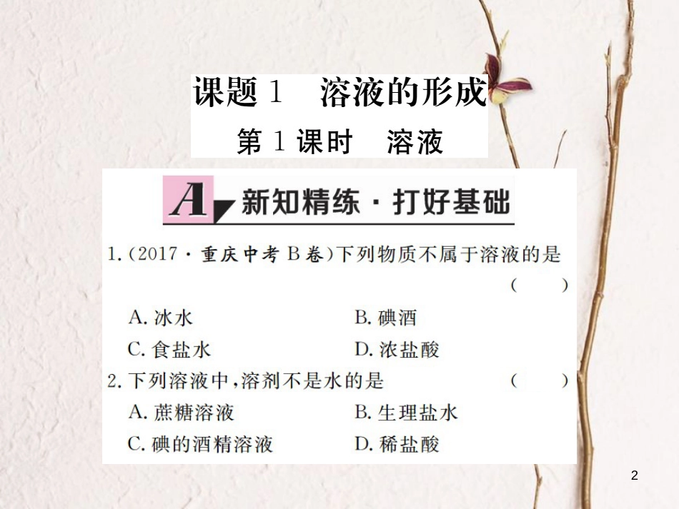 （江西专版）九年级化学下册 第9单元 溶液 课题1 溶液的形成 第1课时 溶液课件 （新版）新人教版_第2页