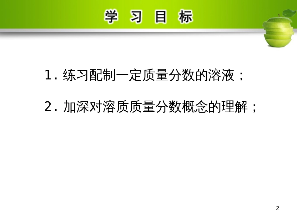 九年级化学下册 第九单元 溶液 实验活动5 一定溶质质量分数的氯化钠溶液的配制教学课件 （新版）新人教版_第2页